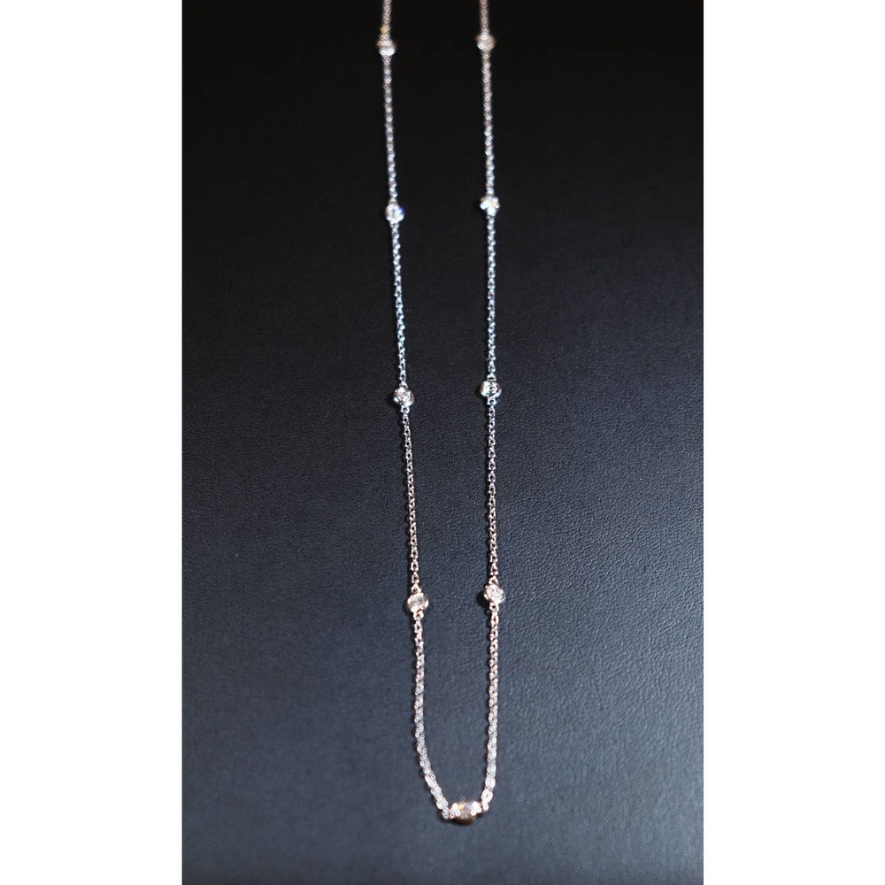 14K White Gold Necklace with 10 Round Diamonds, 18' Chain